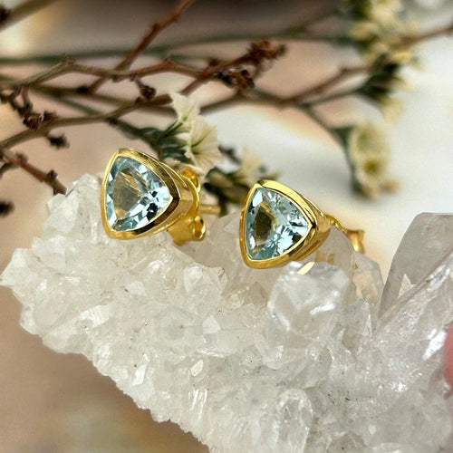 Blue Topaz Gold Studs