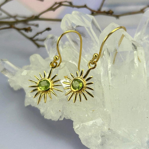Gold Sun Gemstone Earrings
