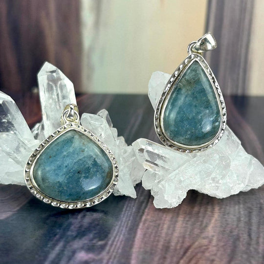 Aquamarine Teardrop Tempered Silver Pendants