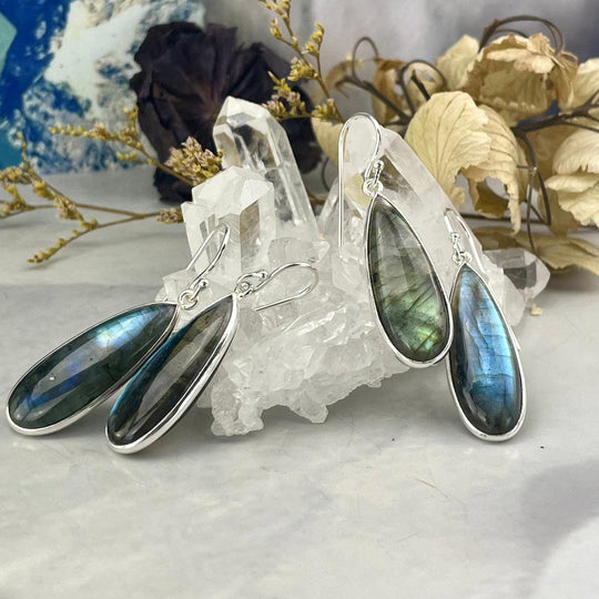 Labradorite Elongated Teardrop Earrings