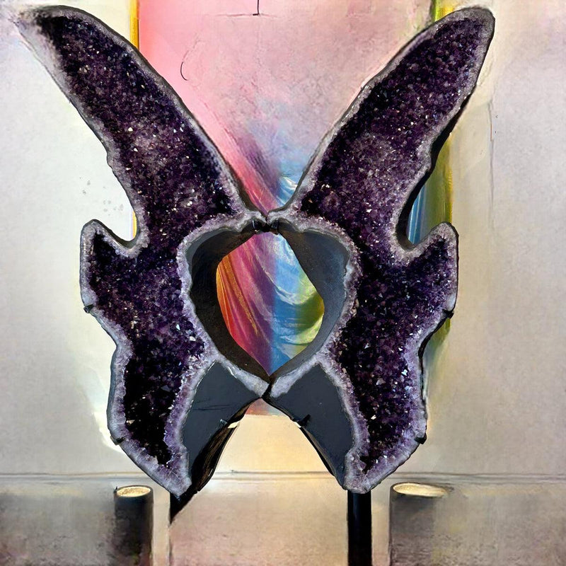 Amethyst Crystal Geode Angel Wings Statue On Stand – The Empress & Wolf