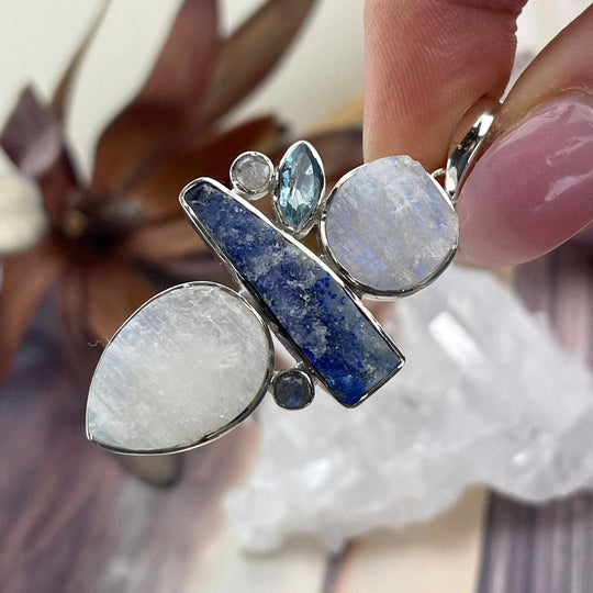 Rainbow Moonstone, Tanzanite, Blue Topaz & Labradorite Pendant