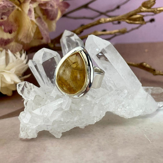 Citrine Natural Teardrop Sterling Silver & Brass Ring