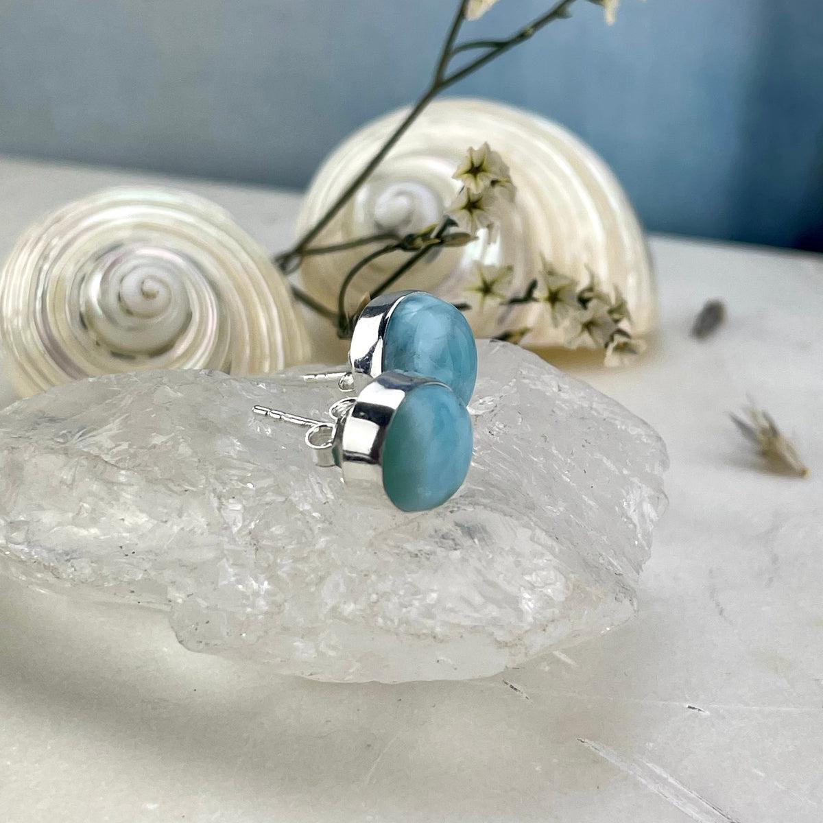 Larimar Oval Stud Earrings