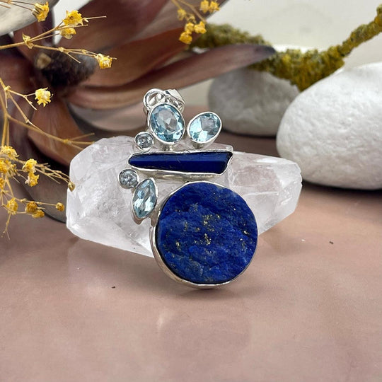 Lapis Lazuli & Blue Topaz Raw & Faceted Pendant