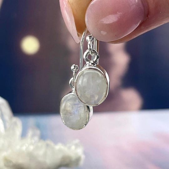 Rainbow Moonstone Oval Drop Earrings