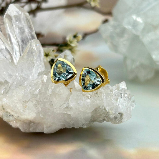Blue Topaz Trillion Gold Stud Earrings