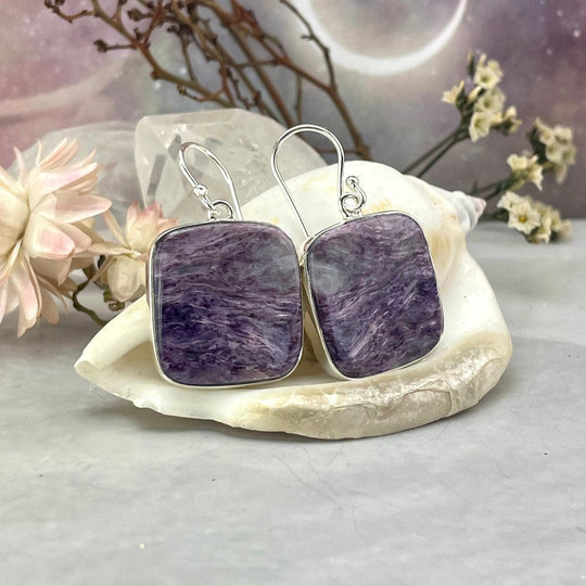 Charoite Square Drop Earrings