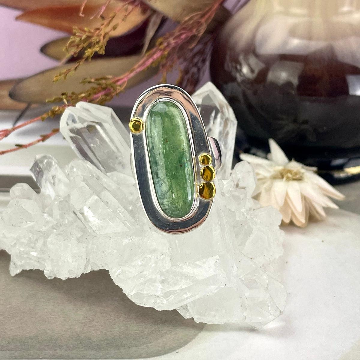 Green Crystal Silver Ring
