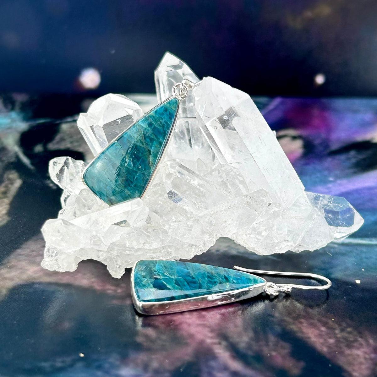 Apatite Crystal Triangle Earrings