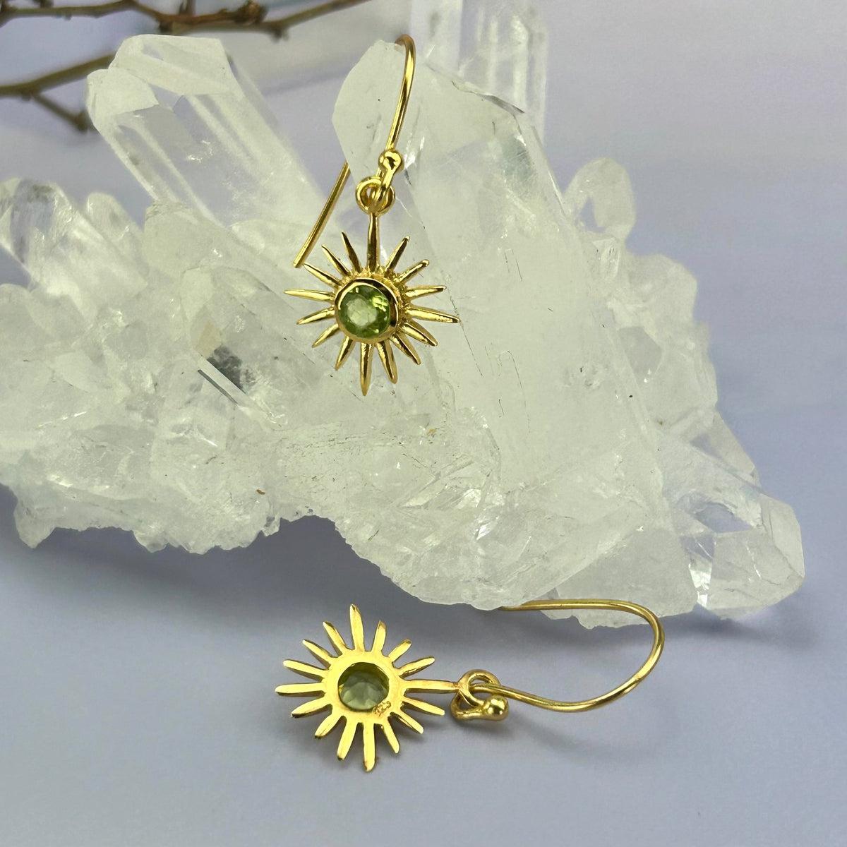 Peridot Gold Sun Earrings