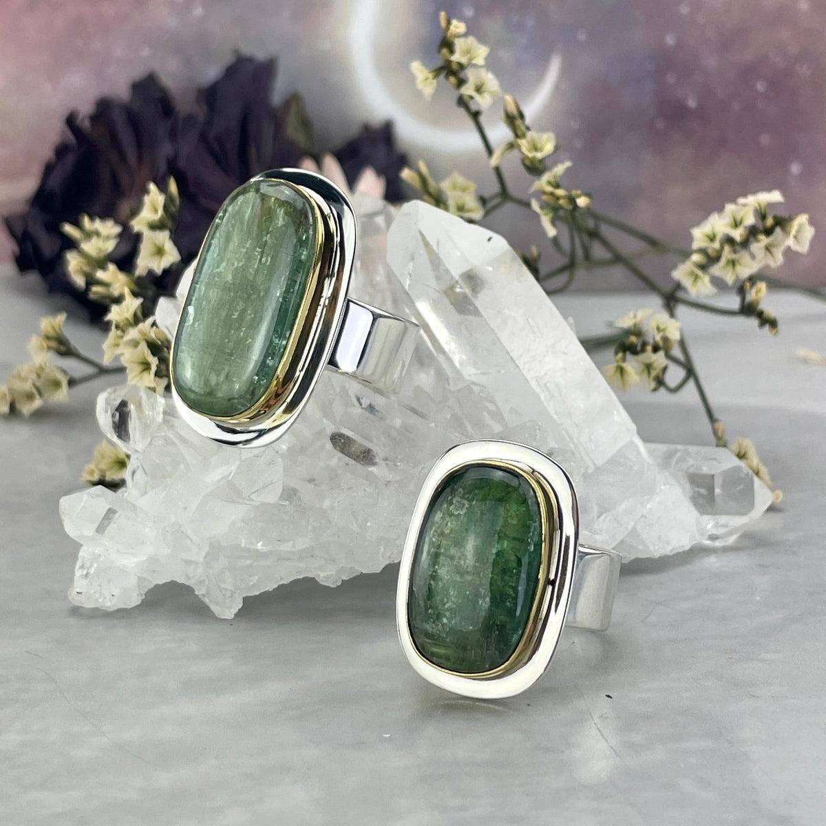 Green Kyanite Rectangle Ring