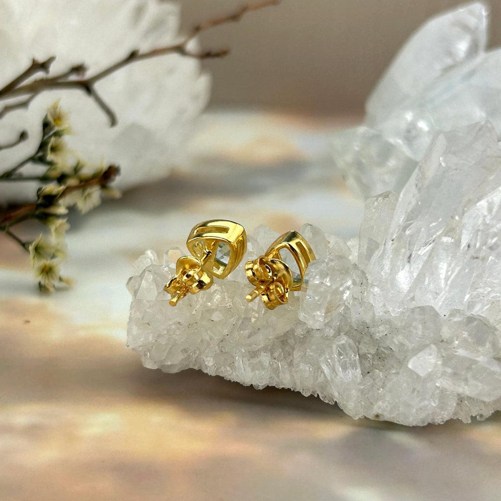 Blue Topaz Gold Studs