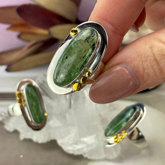 Green Kyanite Elongated Oval Rings