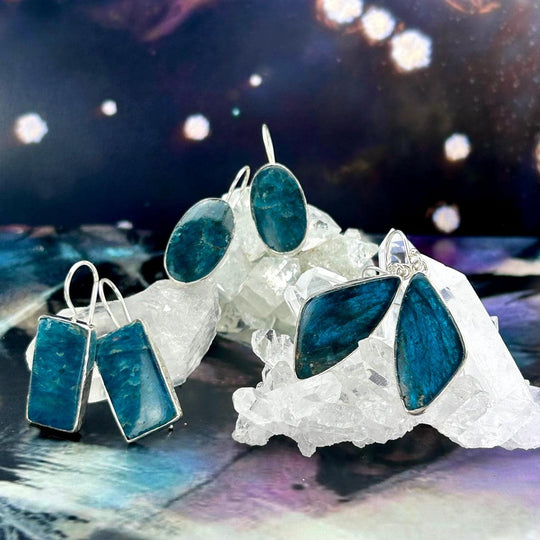 Apatite Assorted Shape Battered Silver Drop Earrings