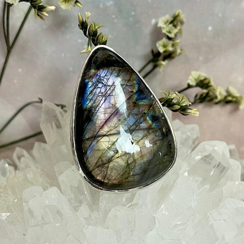Large Band Size Labradorite Ring
