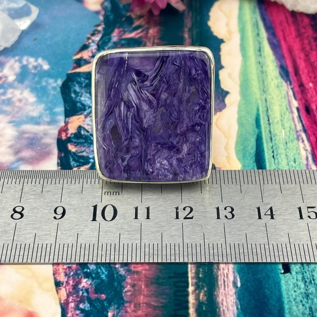 Charoite In Battered Silver Ring