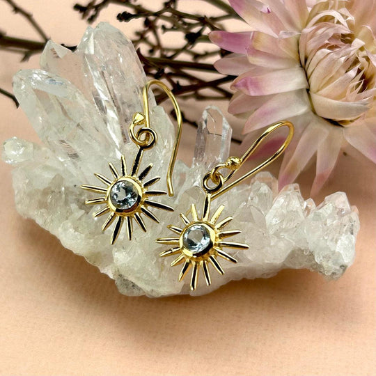Blue Topaz Sun Gold Earrings