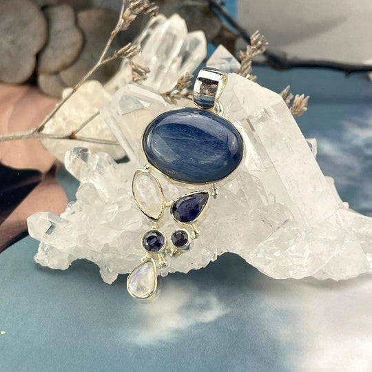 Kyanite, Iolite & Rainbow Moonstone Pendant