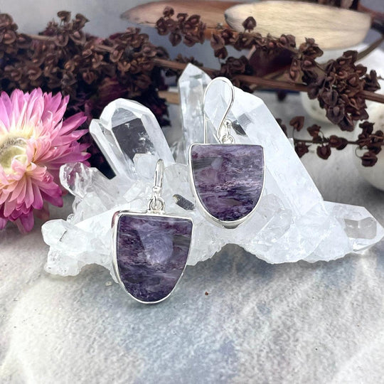 Charoite Inverted Arch Drop Earrings