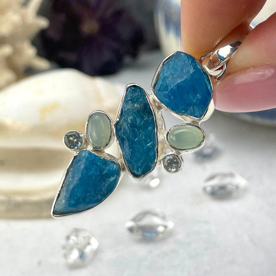 Neon Apatite, Chalcedony & Blue Topaz Raw & Polished Pendant