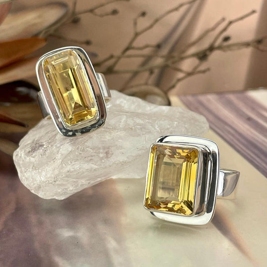 Citrine Emerald Cut Rings