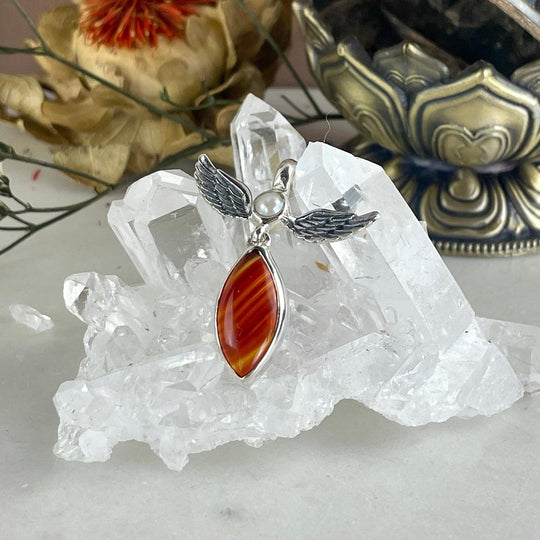 Carnelian and Pearl Winged Pendant
