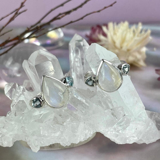 Rainbow Moonstone & Blue Topaz Ring