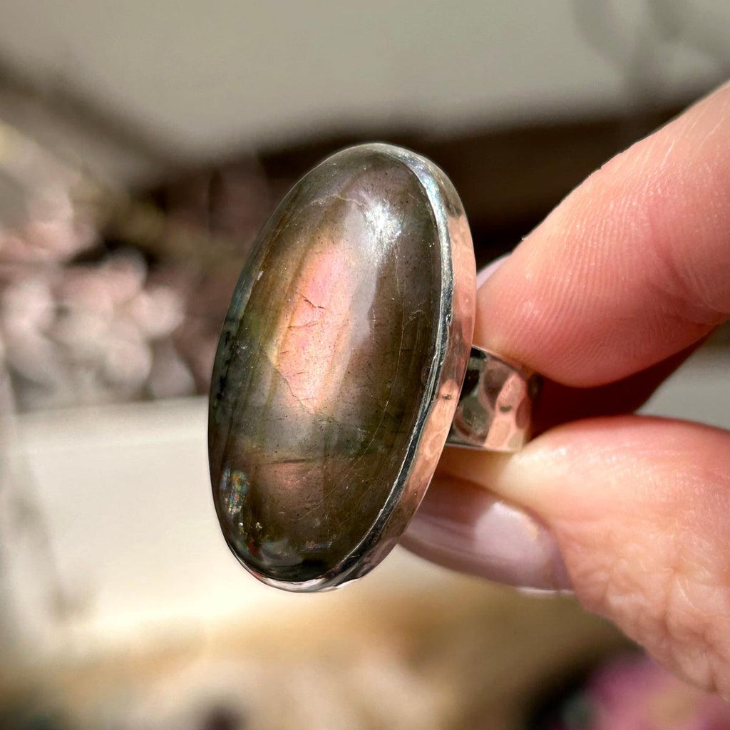 Long Oval Labradorite Ring