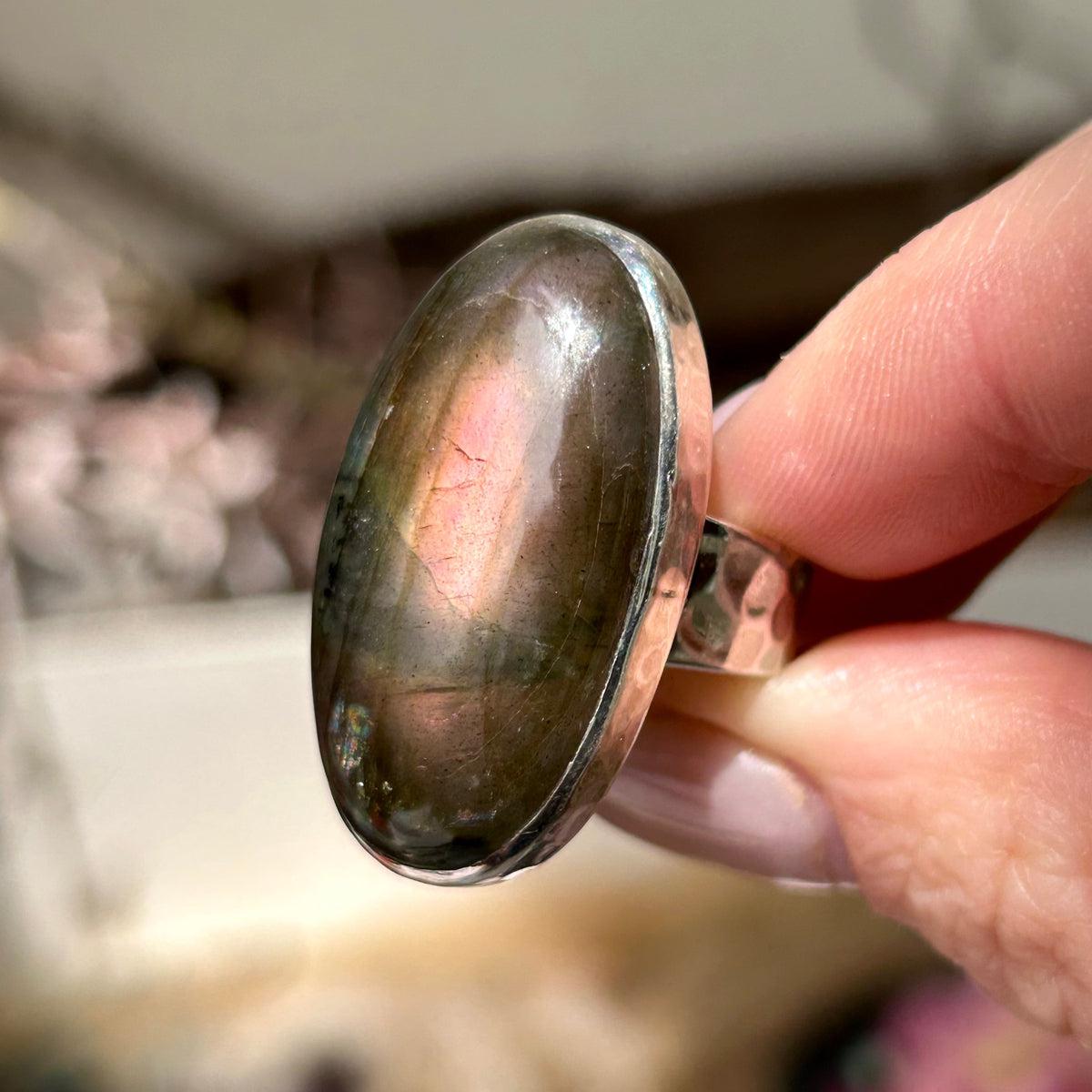Long Oval Labradorite Ring