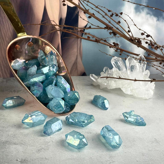 Aqua Aura Quartz Crystal Points