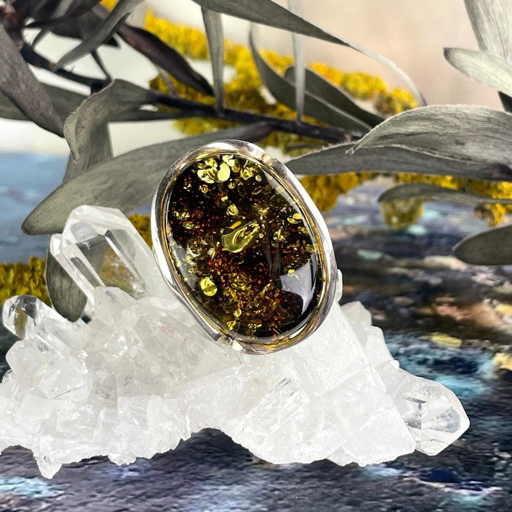 Green Baltic Amber Ring