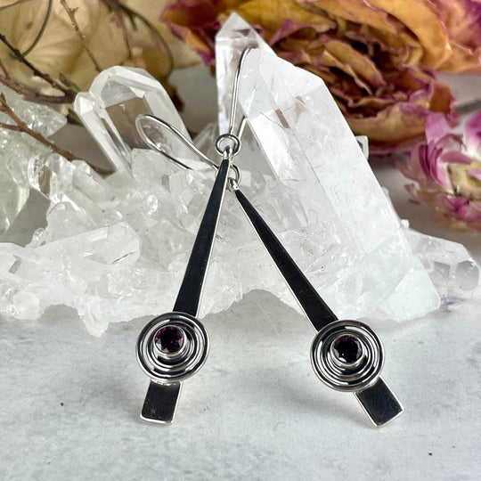 Pink Tourmaline Contemporary Bar Earrings