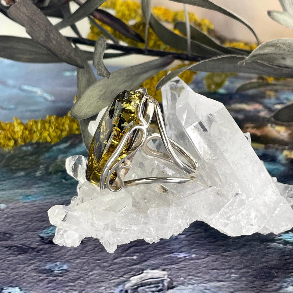 Unique Green Amber Ring