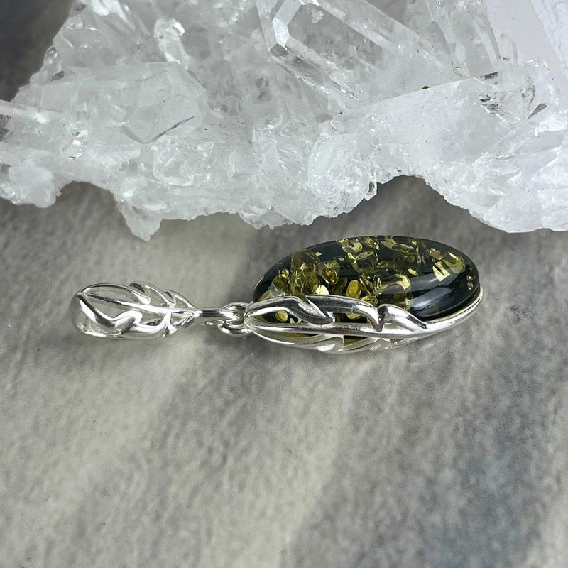 Green Amber Sterling Silver Necklace