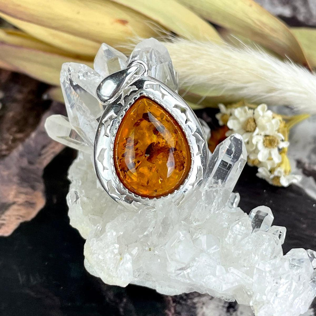 Cognac Amber Teardrop Pendant