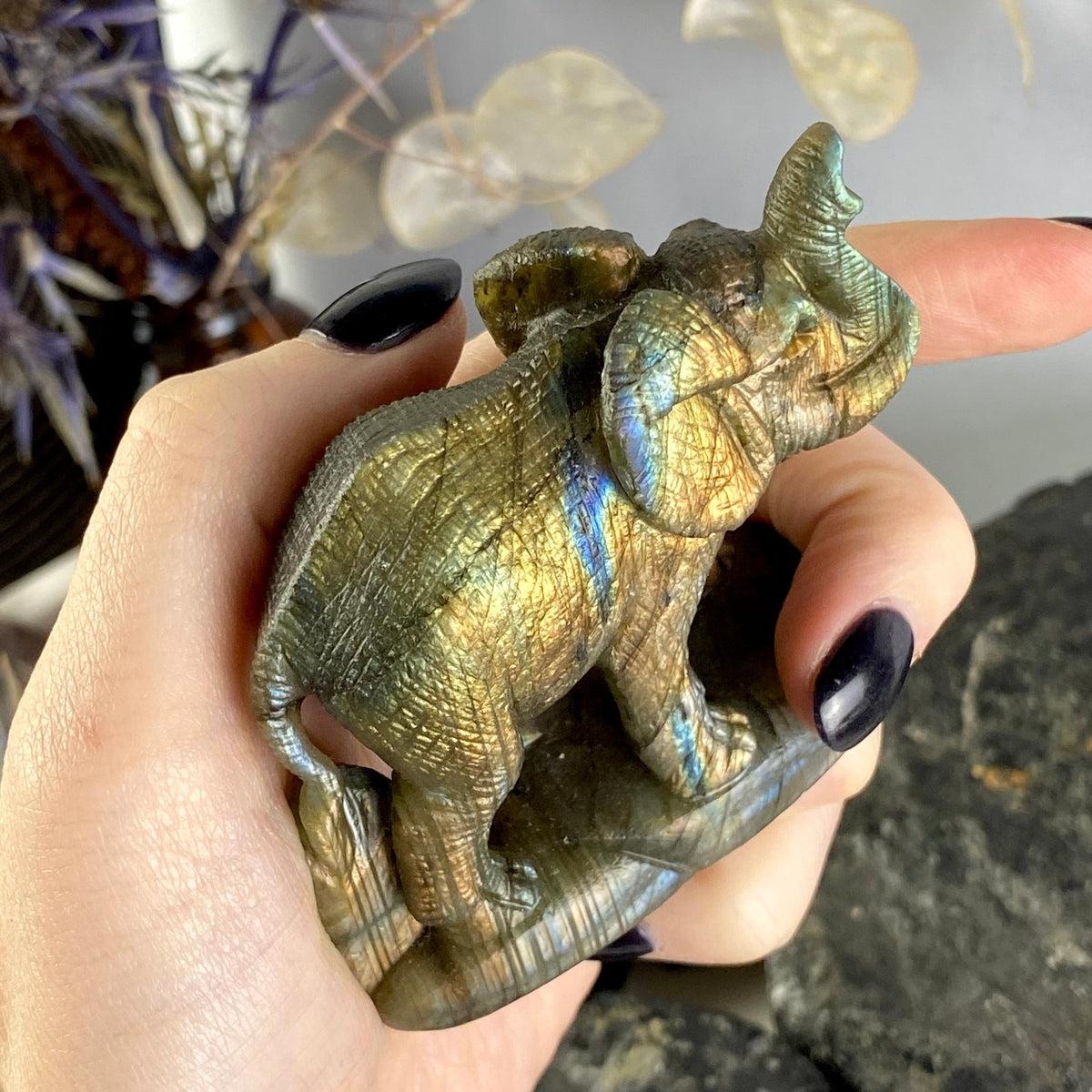 Labradorite Elephant Hand Carved Statue