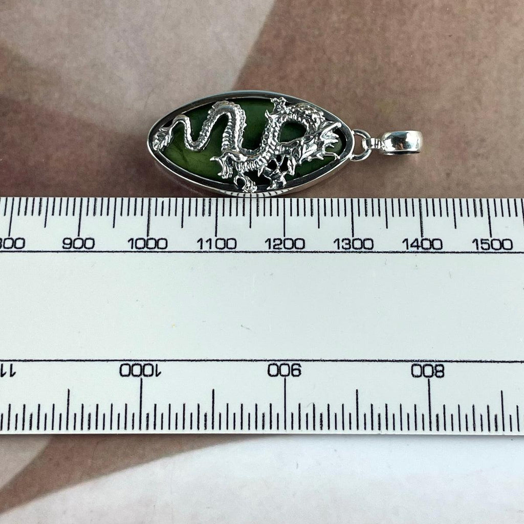 Jade And Dragon Silver Pendant