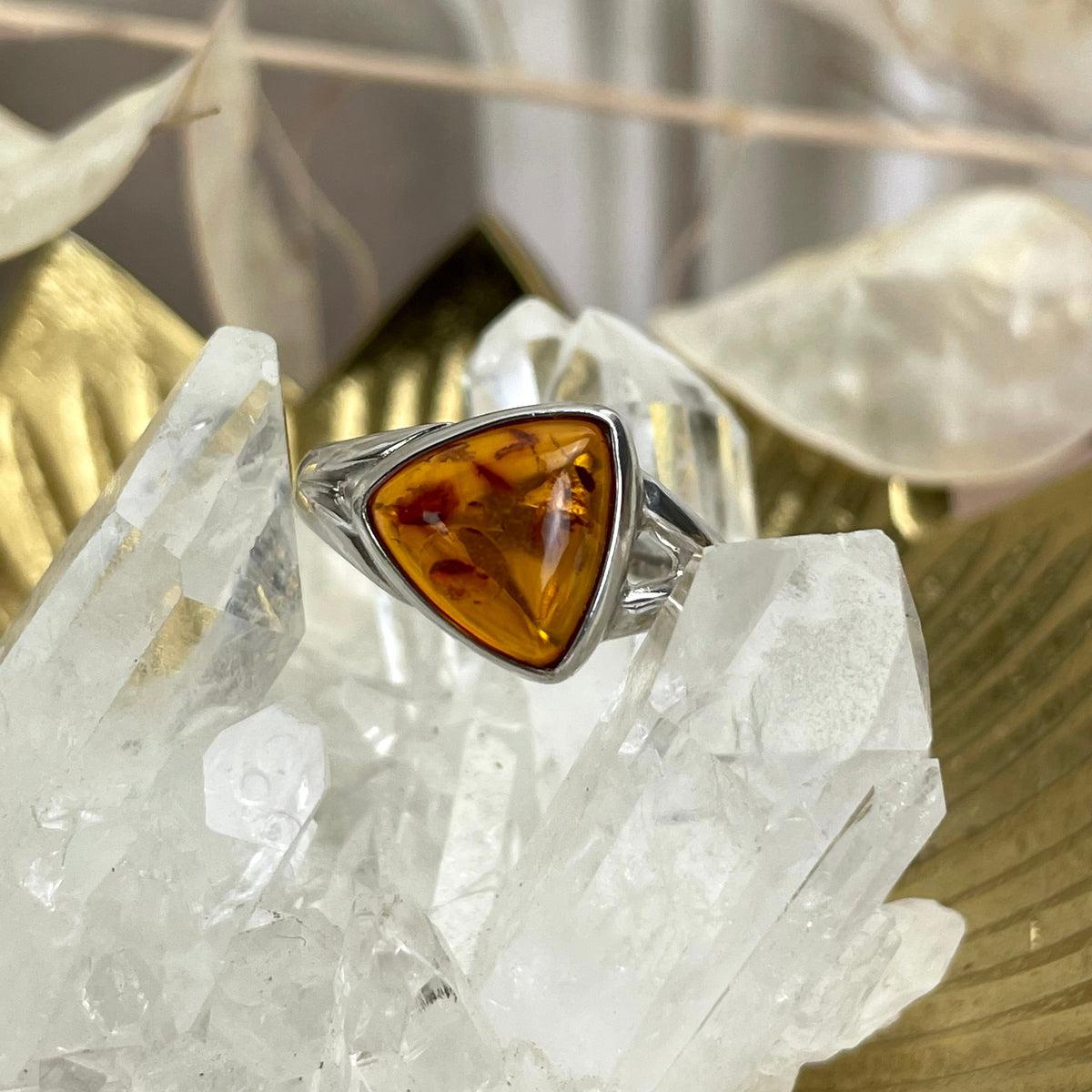 Amber Cabochon Silver Ring