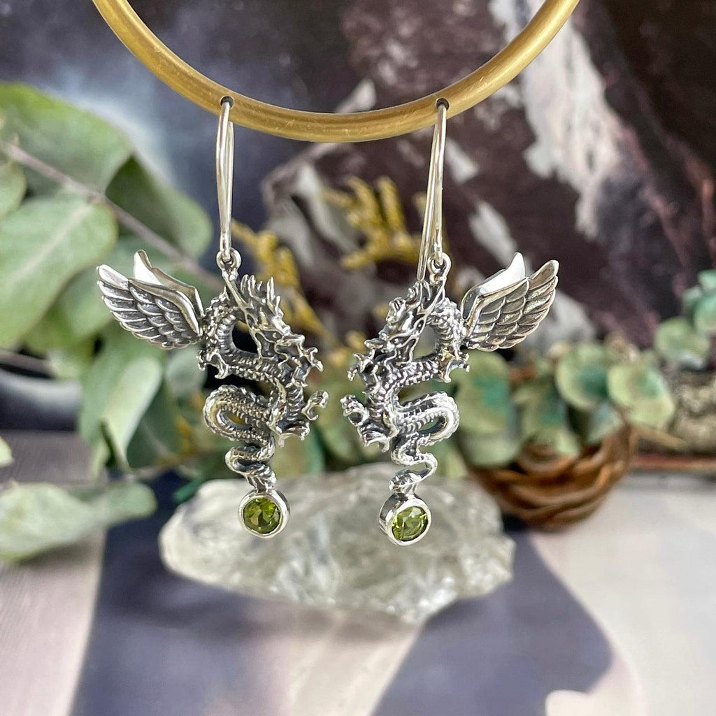 Peridot Gemstone Dragon Earrings