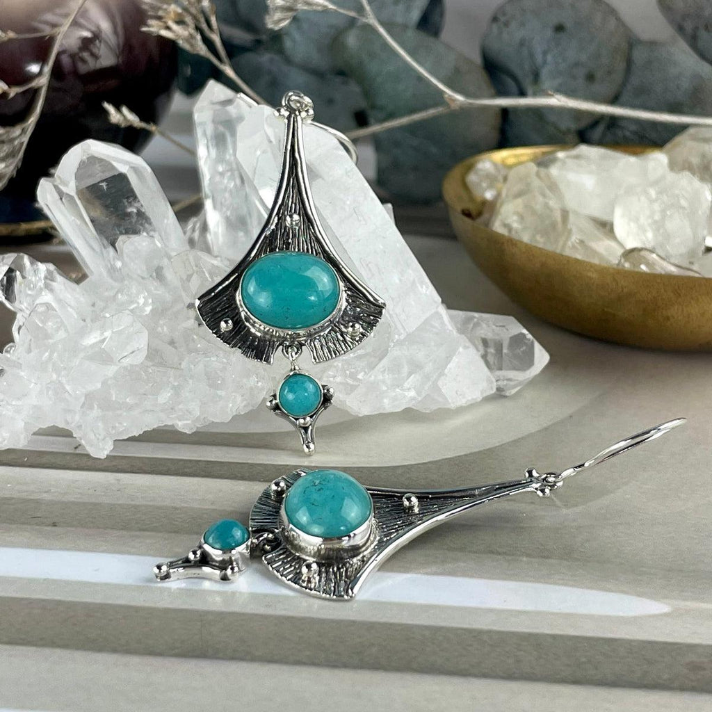 Amazonite Large Leaf Earrings