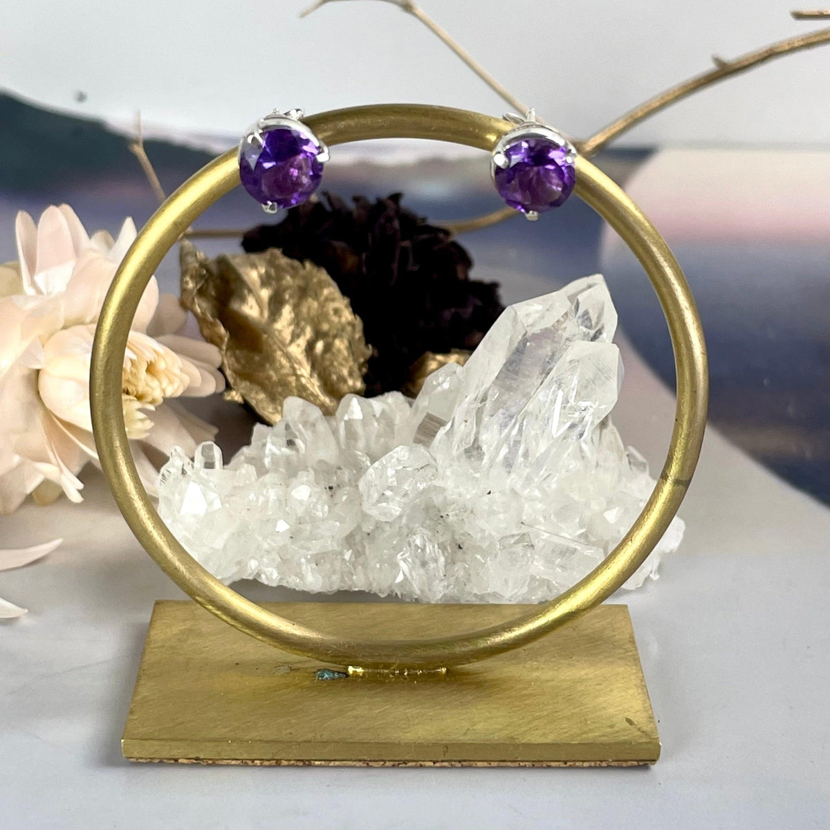 Purple Crystal Stud Earrings