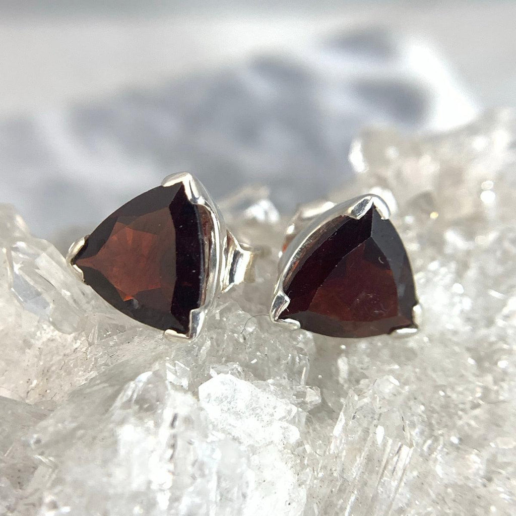 Garnet Trillion Stud Earrings