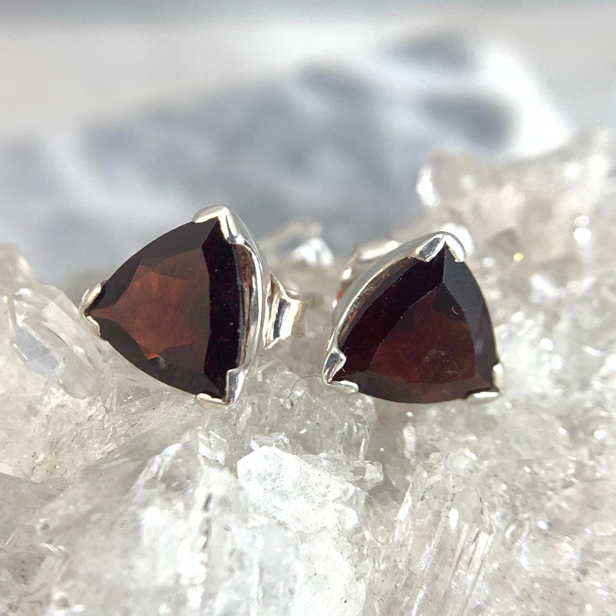 Garnet Trillion Stud Earrings