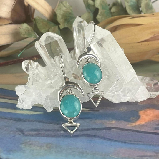 Amazonite Crescent Moon Earrings
