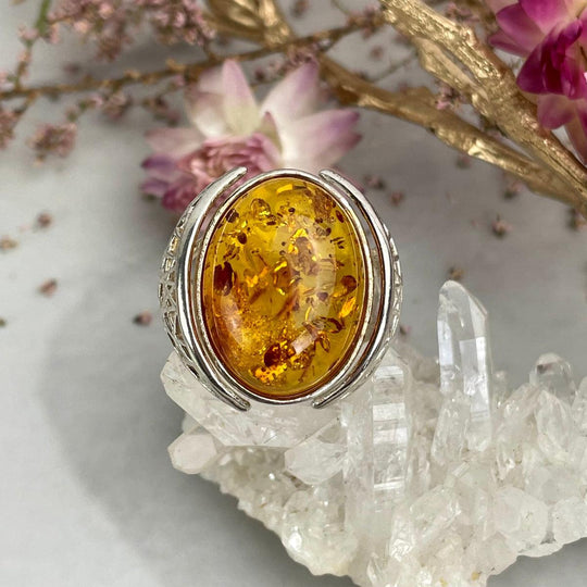 Baltic Amber Oval Lattice Ring