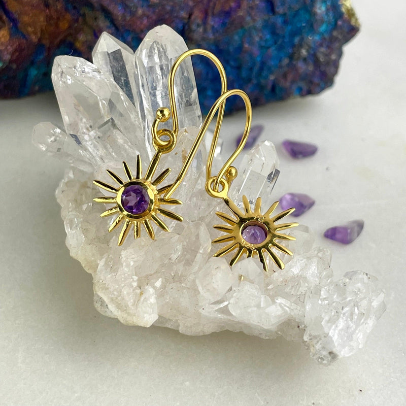 Purple Gemstone Gold Earrings