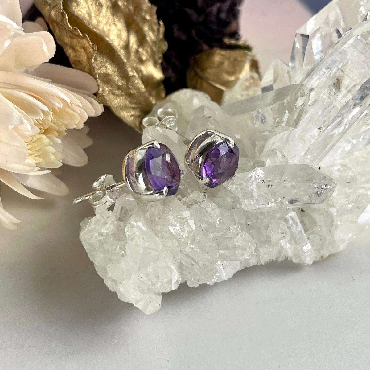 Amethyst Brilliant Cut Stud Earrings