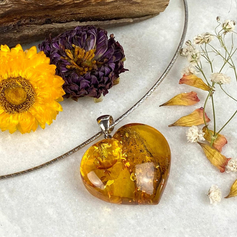 Large Amber Heart Necklace