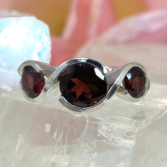 Garnet Trinity Round Brilliant Cut Ring